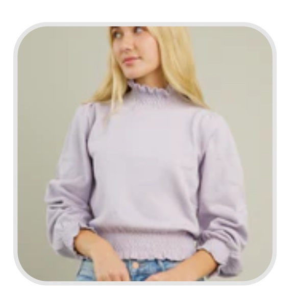 Lush Sweaters - Lush Lavender Smocked Sweater